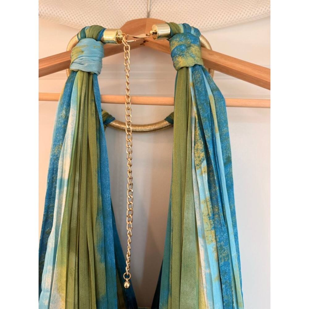 Bronx Banco Palma Coastal Gown Teal & Lime Halter High-Low Ruffle Maxi Dress - Picture 13 of 16